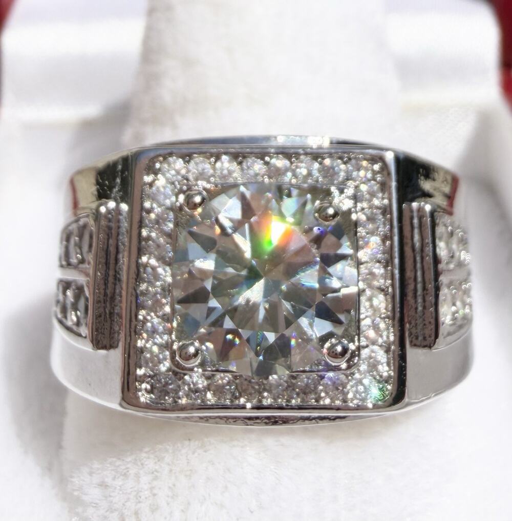 Genuine Moissanite Men’s Ring 2 Ct Size 10 GRA Certified VVS1 & D Color